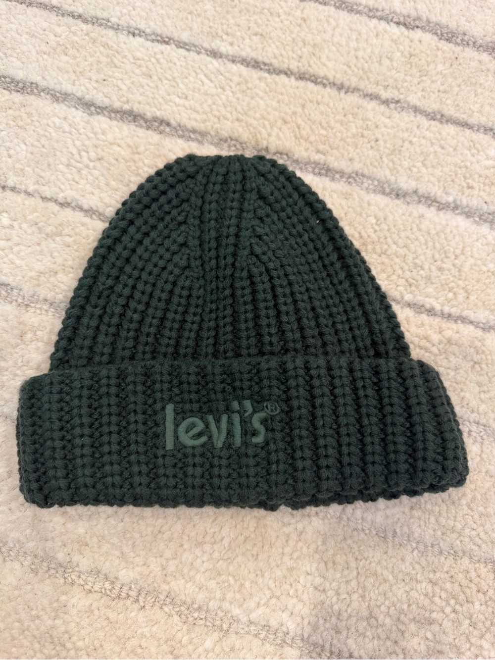 Levi's Dark Green Ribbed Knit Cuffed Beanie